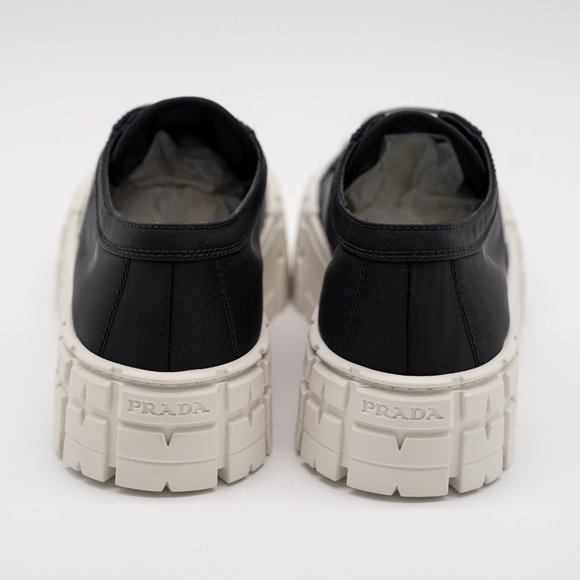 size 40eu 10 US Prada Double Wheel Platform Sneaker Black Nylon White - Picture 5 of 15